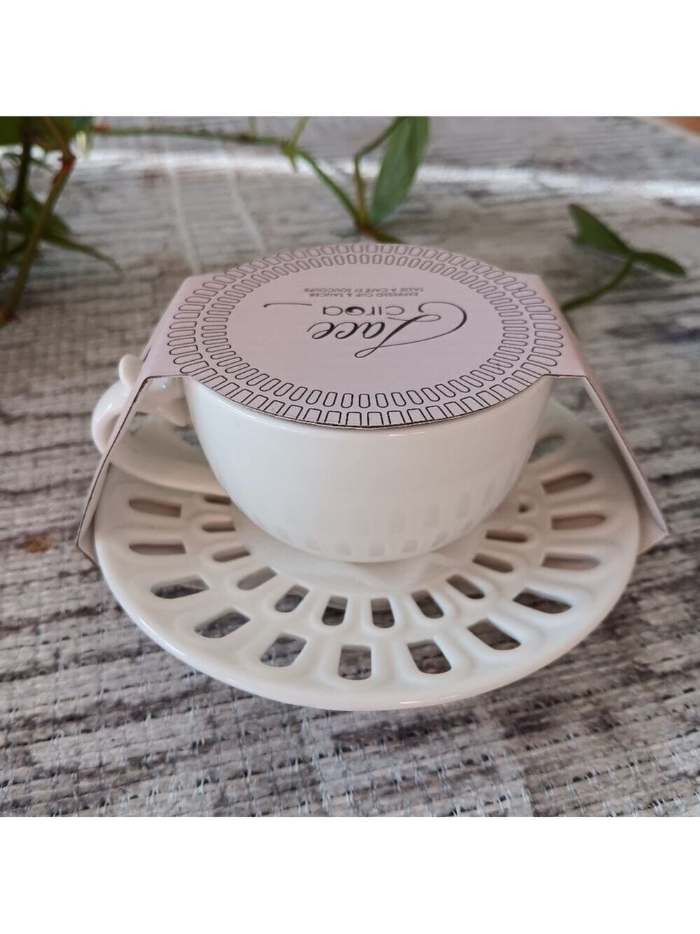 NWT - Ciroa Lace Porcelain Espresso Cup With Saucer - Picture 3 of 6